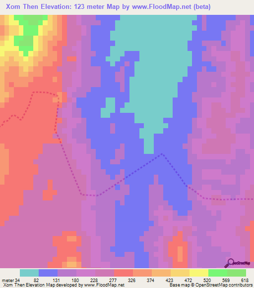 Xom Then,Vietnam Elevation Map