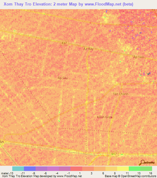 Xom Thay Tro,Vietnam Elevation Map