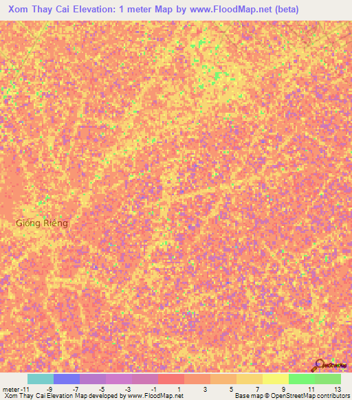 Xom Thay Cai,Vietnam Elevation Map