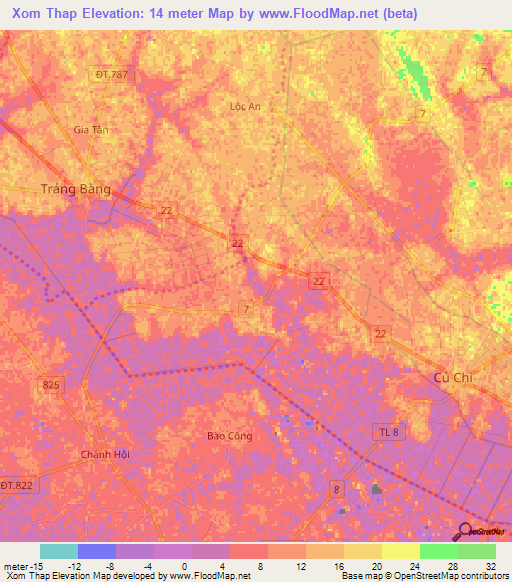 Xom Thap,Vietnam Elevation Map