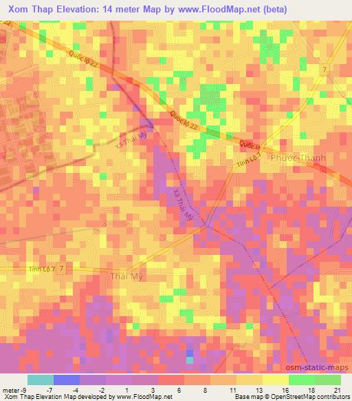 Xom Thap,Vietnam Elevation Map