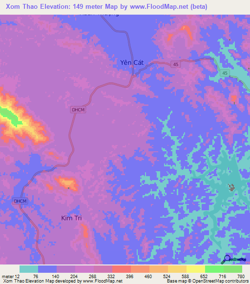 Xom Thao,Vietnam Elevation Map