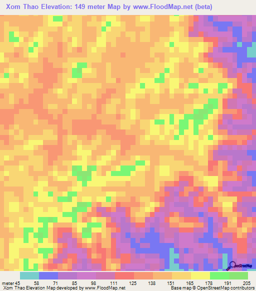 Xom Thao,Vietnam Elevation Map