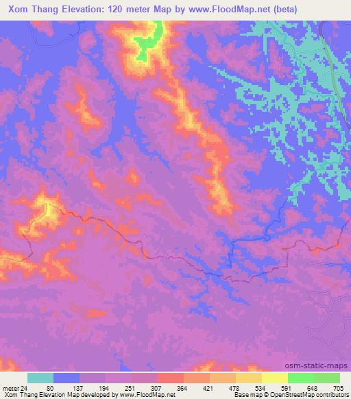 Xom Thang,Vietnam Elevation Map