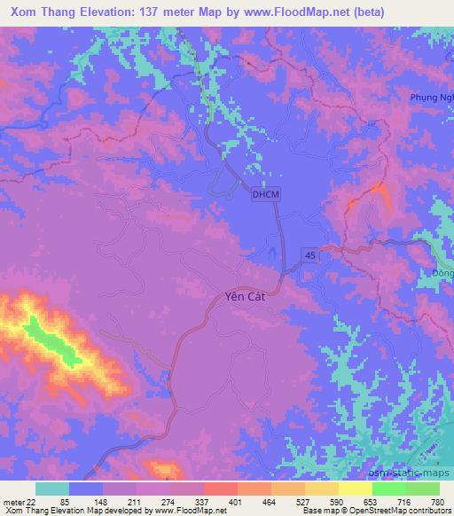 Xom Thang,Vietnam Elevation Map