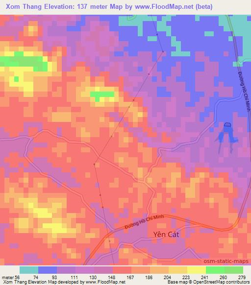 Xom Thang,Vietnam Elevation Map