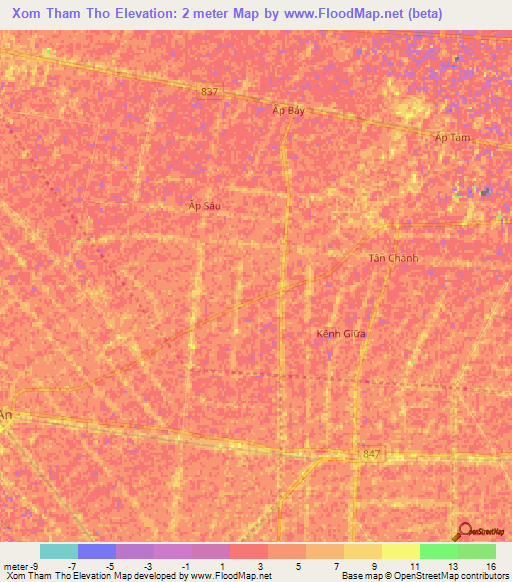 Xom Tham Tho,Vietnam Elevation Map