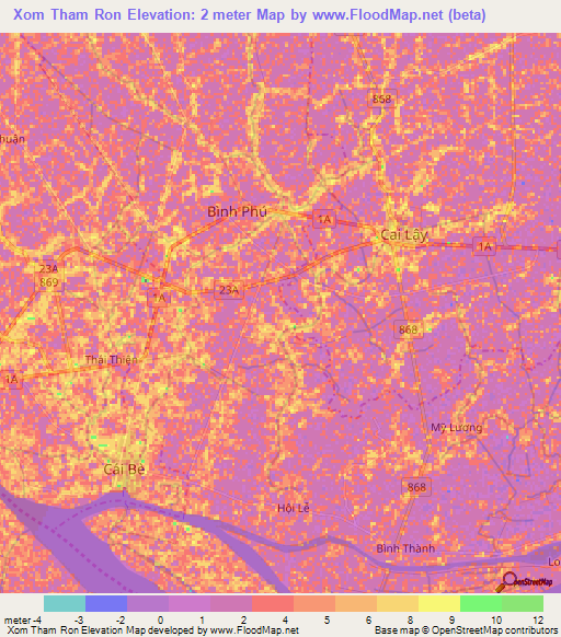 Xom Tham Ron,Vietnam Elevation Map