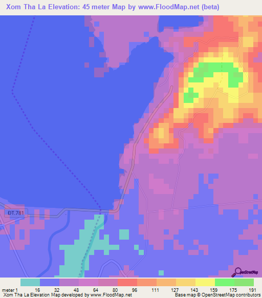 Xom Tha La,Vietnam Elevation Map