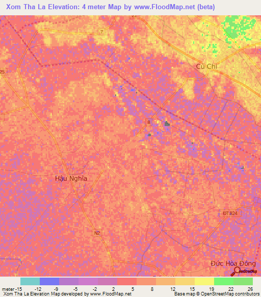 Xom Tha La,Vietnam Elevation Map