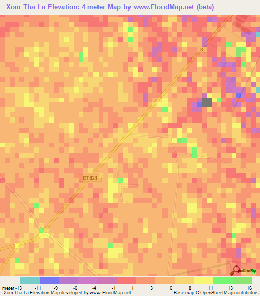 Xom Tha La,Vietnam Elevation Map