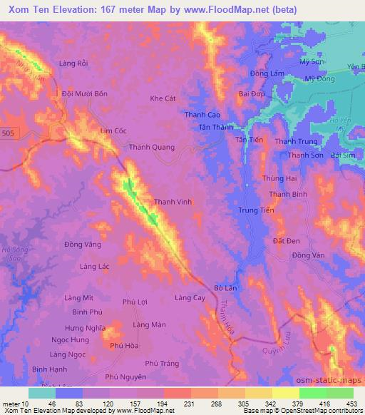 Xom Ten,Vietnam Elevation Map