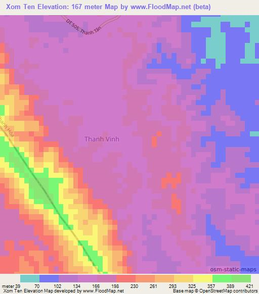 Xom Ten,Vietnam Elevation Map