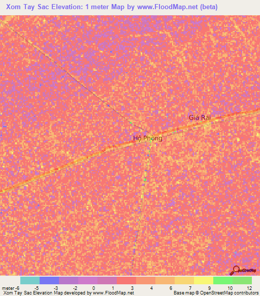 Xom Tay Sac,Vietnam Elevation Map