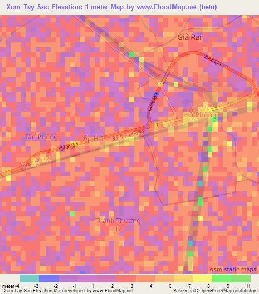 Xom Tay Sac,Vietnam Elevation Map