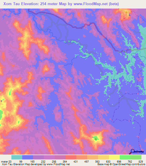 Xom Tau,Vietnam Elevation Map