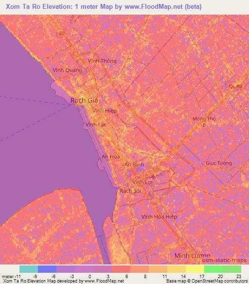 Xom Ta Ro,Vietnam Elevation Map