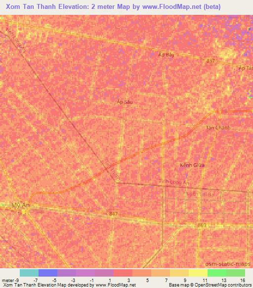 Xom Tan Thanh,Vietnam Elevation Map