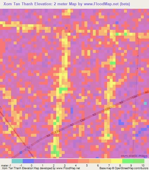 Xom Tan Thanh,Vietnam Elevation Map