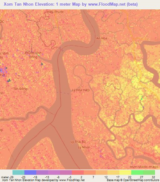 Xom Tan Nhon,Vietnam Elevation Map