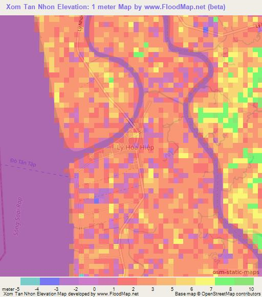 Xom Tan Nhon,Vietnam Elevation Map