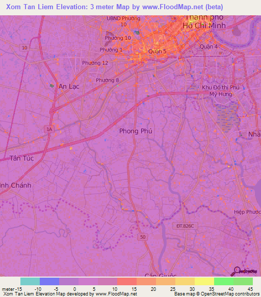 Xom Tan Liem,Vietnam Elevation Map