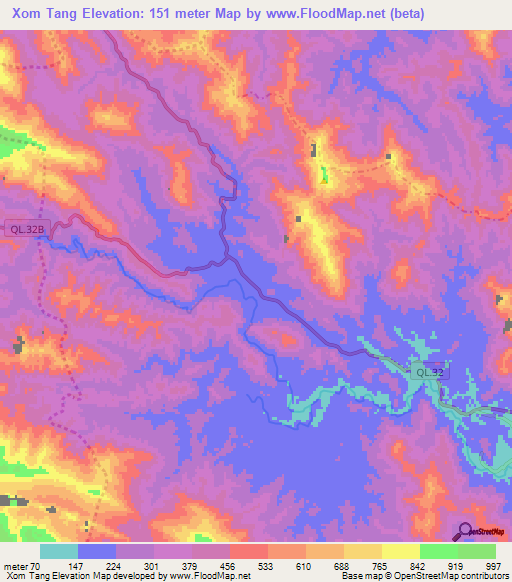 Xom Tang,Vietnam Elevation Map