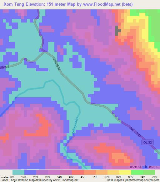 Xom Tang,Vietnam Elevation Map