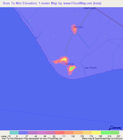 Xom Ta Mot,Vietnam Elevation Map