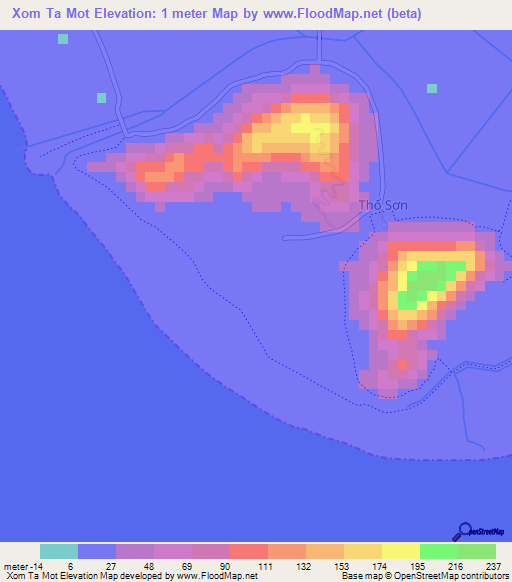 Xom Ta Mot,Vietnam Elevation Map