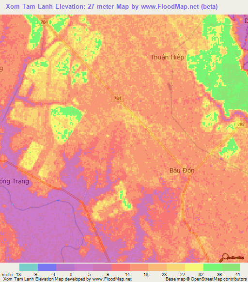 Xom Tam Lanh,Vietnam Elevation Map