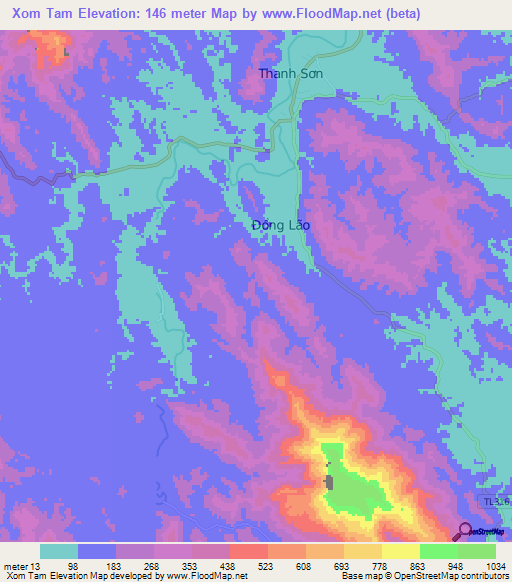 Xom Tam,Vietnam Elevation Map