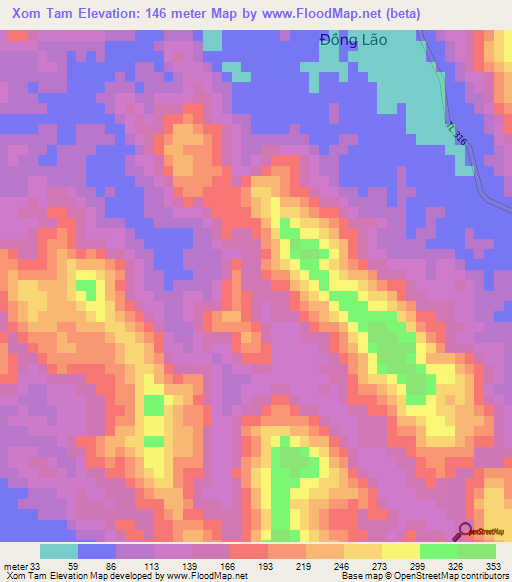 Xom Tam,Vietnam Elevation Map