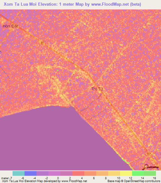 Xom Ta Lua Moi,Vietnam Elevation Map