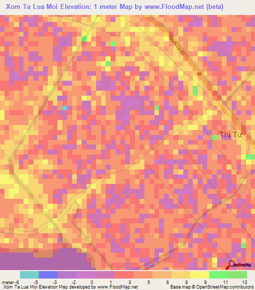 Xom Ta Lua Moi,Vietnam Elevation Map