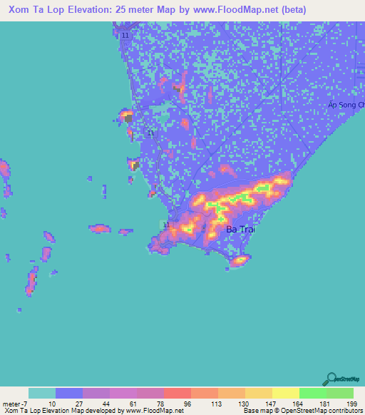 Xom Ta Lop,Vietnam Elevation Map