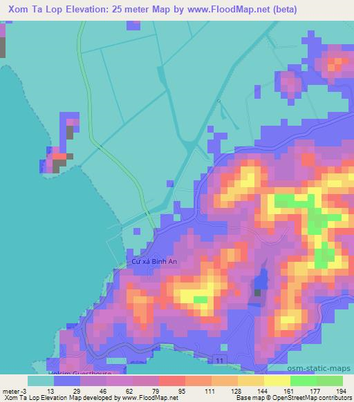 Xom Ta Lop,Vietnam Elevation Map