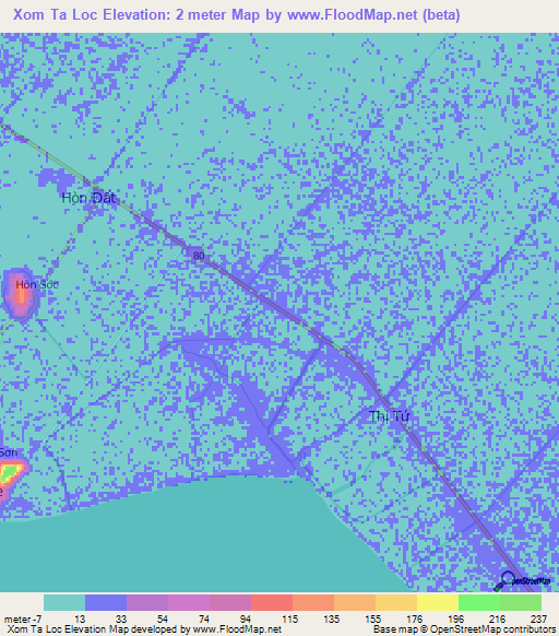 Xom Ta Loc,Vietnam Elevation Map