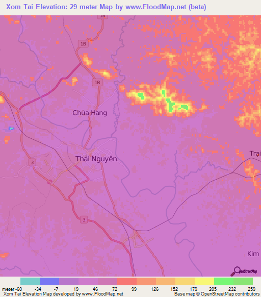 Xom Tai,Vietnam Elevation Map