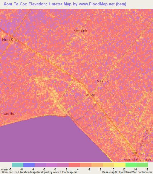 Xom Ta Coc,Vietnam Elevation Map