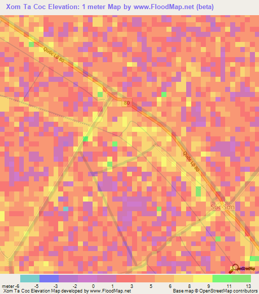 Xom Ta Coc,Vietnam Elevation Map