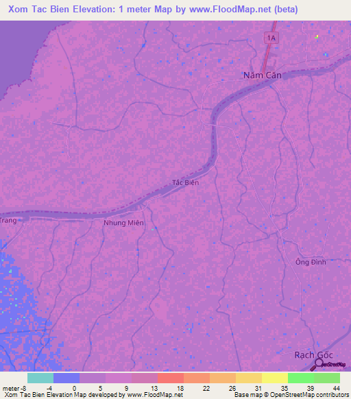 Xom Tac Bien,Vietnam Elevation Map