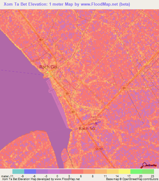 Xom Ta Bet,Vietnam Elevation Map