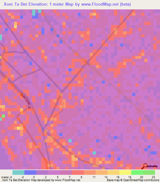 Xom Ta Bet,Vietnam Elevation Map