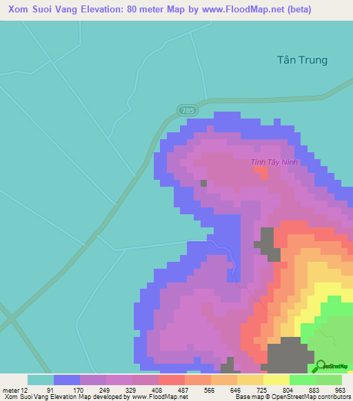 Xom Suoi Vang,Vietnam Elevation Map