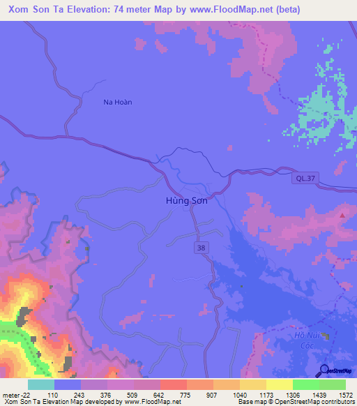 Xom Son Ta,Vietnam Elevation Map