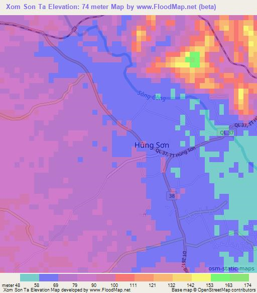 Xom Son Ta,Vietnam Elevation Map