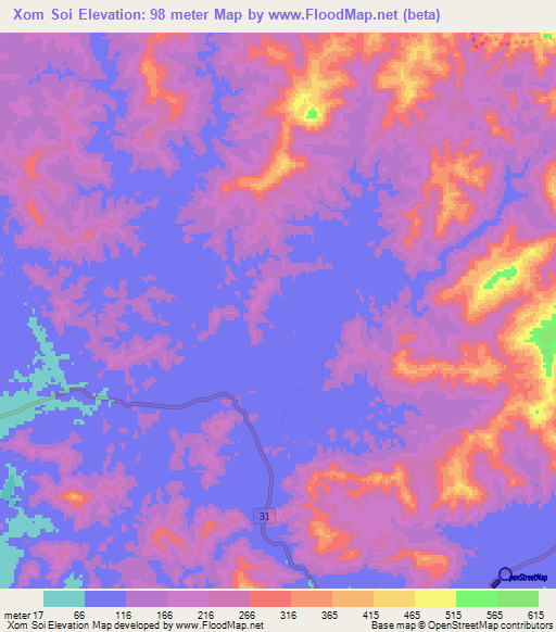 Xom Soi,Vietnam Elevation Map