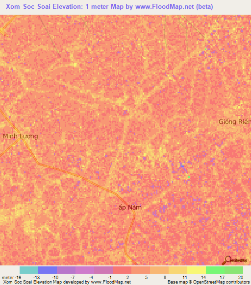 Xom Soc Soai,Vietnam Elevation Map