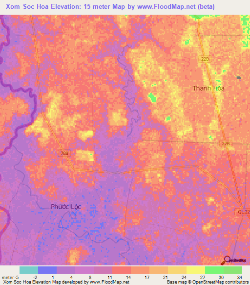 Xom Soc Hoa,Vietnam Elevation Map